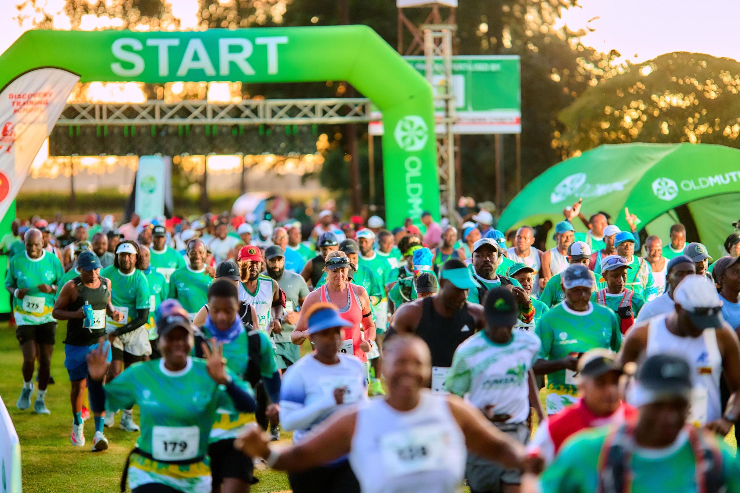 Runners at race start in Zimbabwe